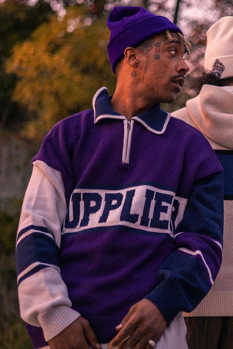 SUPPLIER (サプライヤー) PANELLED COLLEGE LOGO KNIT PURPLE