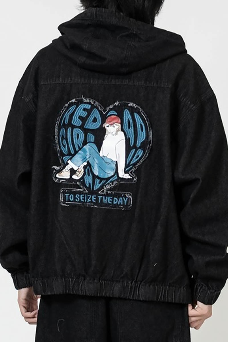Red Cap Girl(レッド・キャップ・ガール) デニム・フード・ジャケット - Black