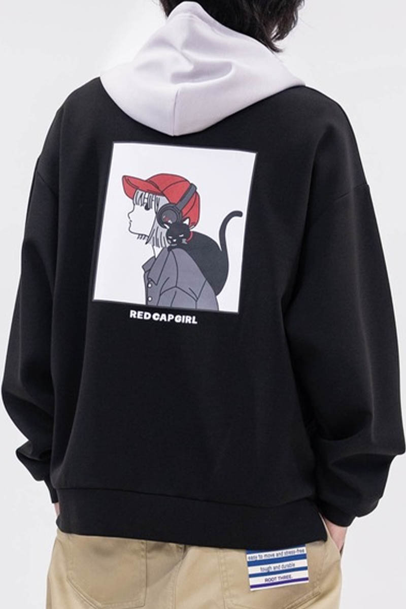 Red Cap Girl(レッド・キャップ・ガール) ダンボール・バック・プリント・フーディ - Black