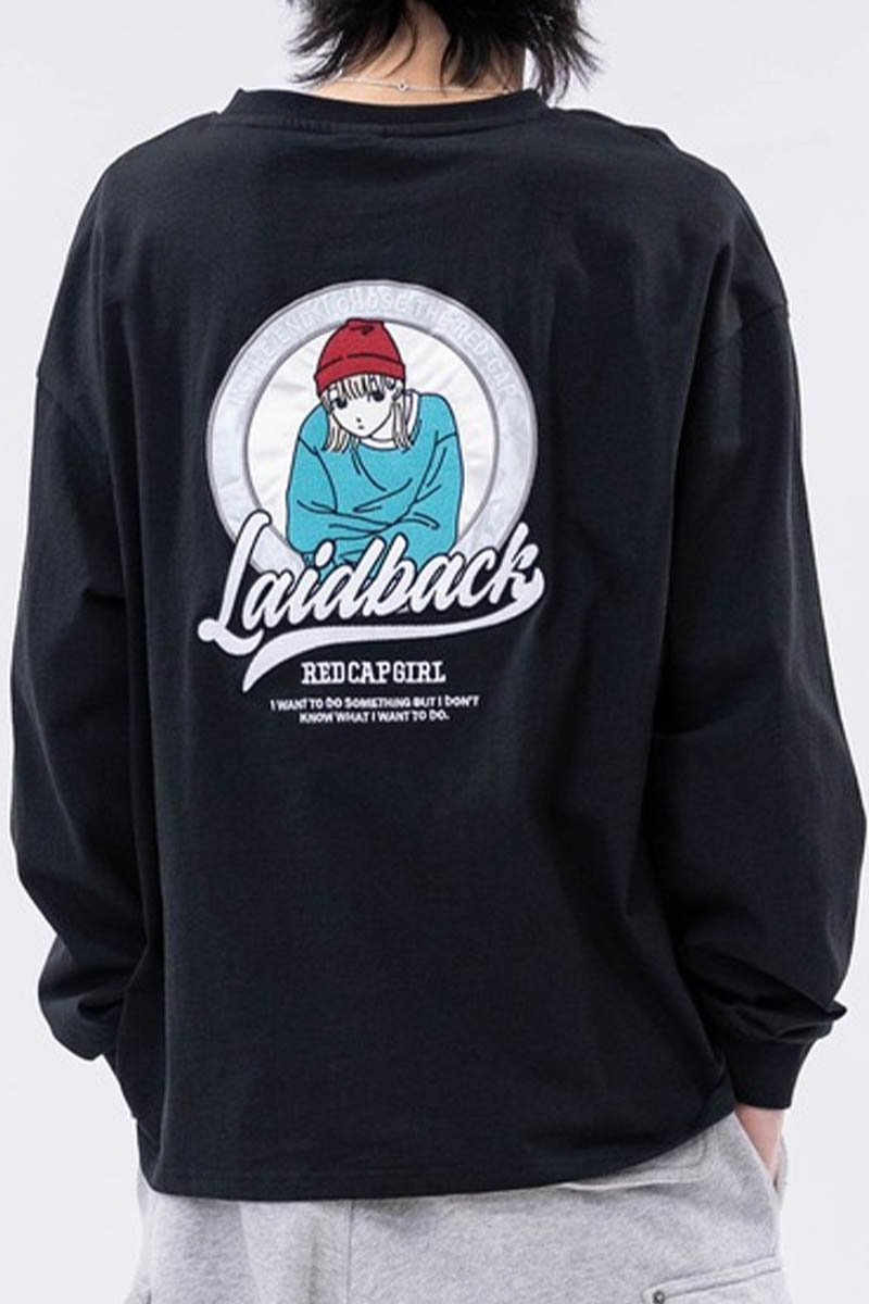 Red Cap Girl(レッド・キャップ・ガール) バック・サテン刺繍ロンT - Black