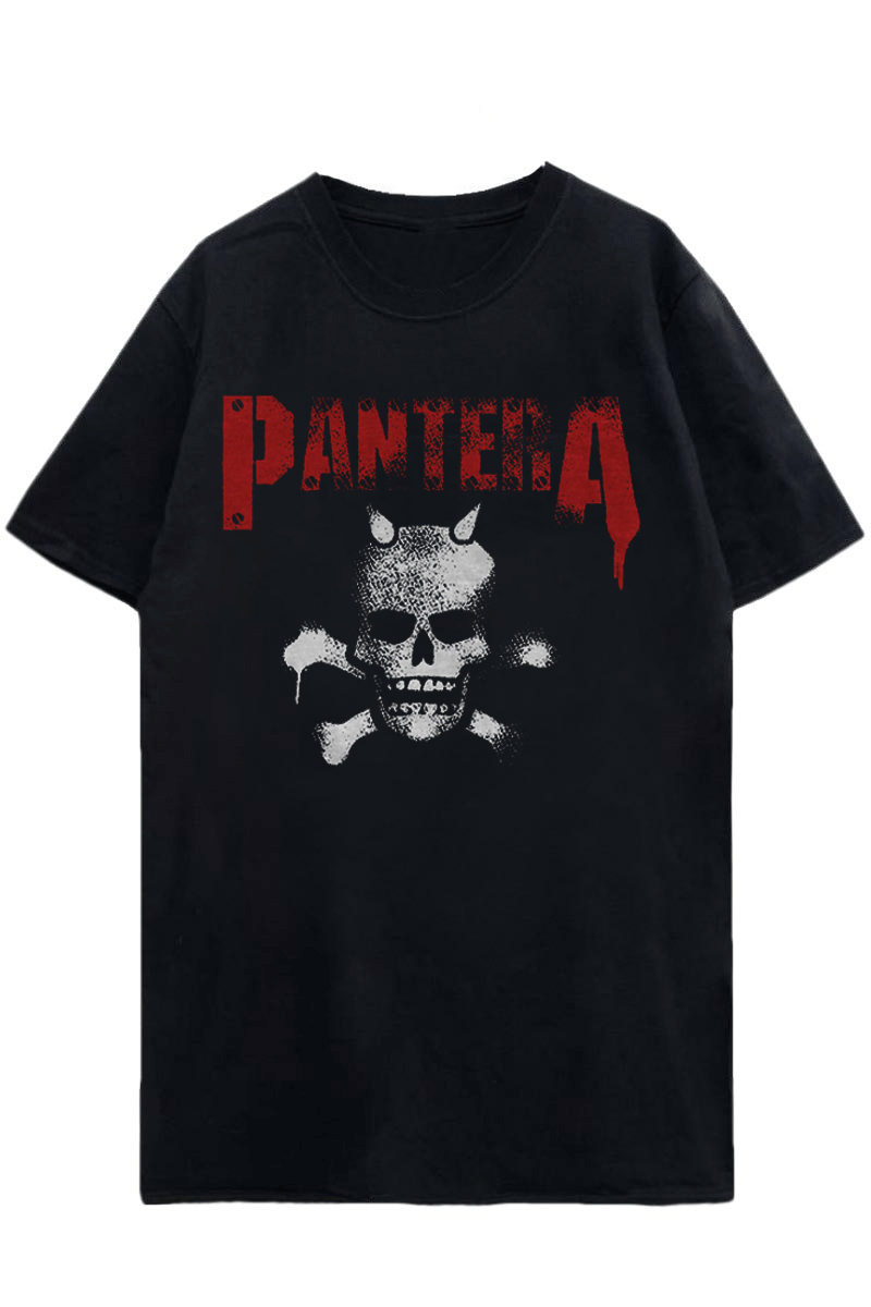 PANTERA UNISEX T-SHIRT: HORNED SKULL STENCIL (BACK PRINT)