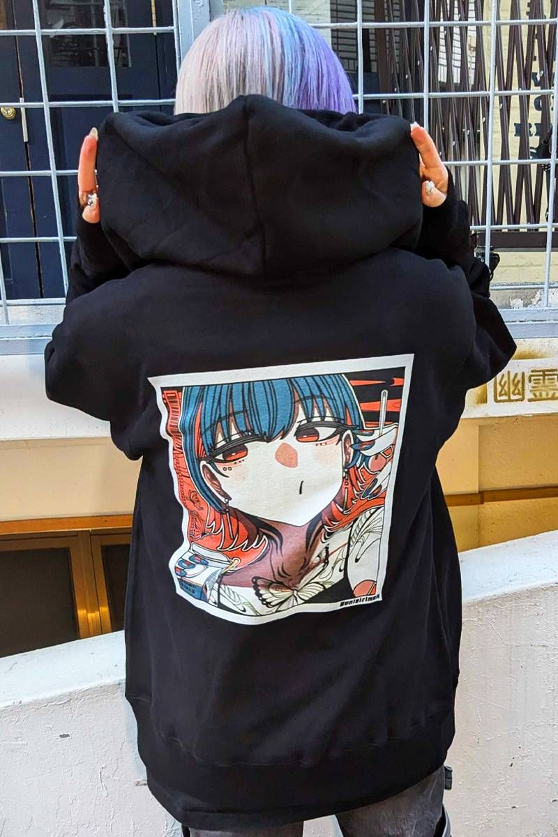 SCENE TOKYO (シーントウキョウ) tattoo girl zip hoodie - Black