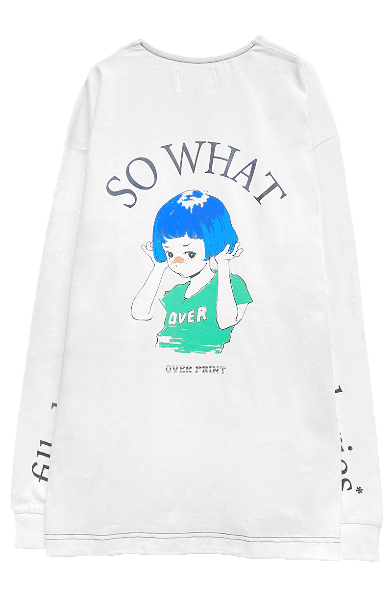 over print(オーバープリント) SO WHAT LS Tee lies and cries (white)