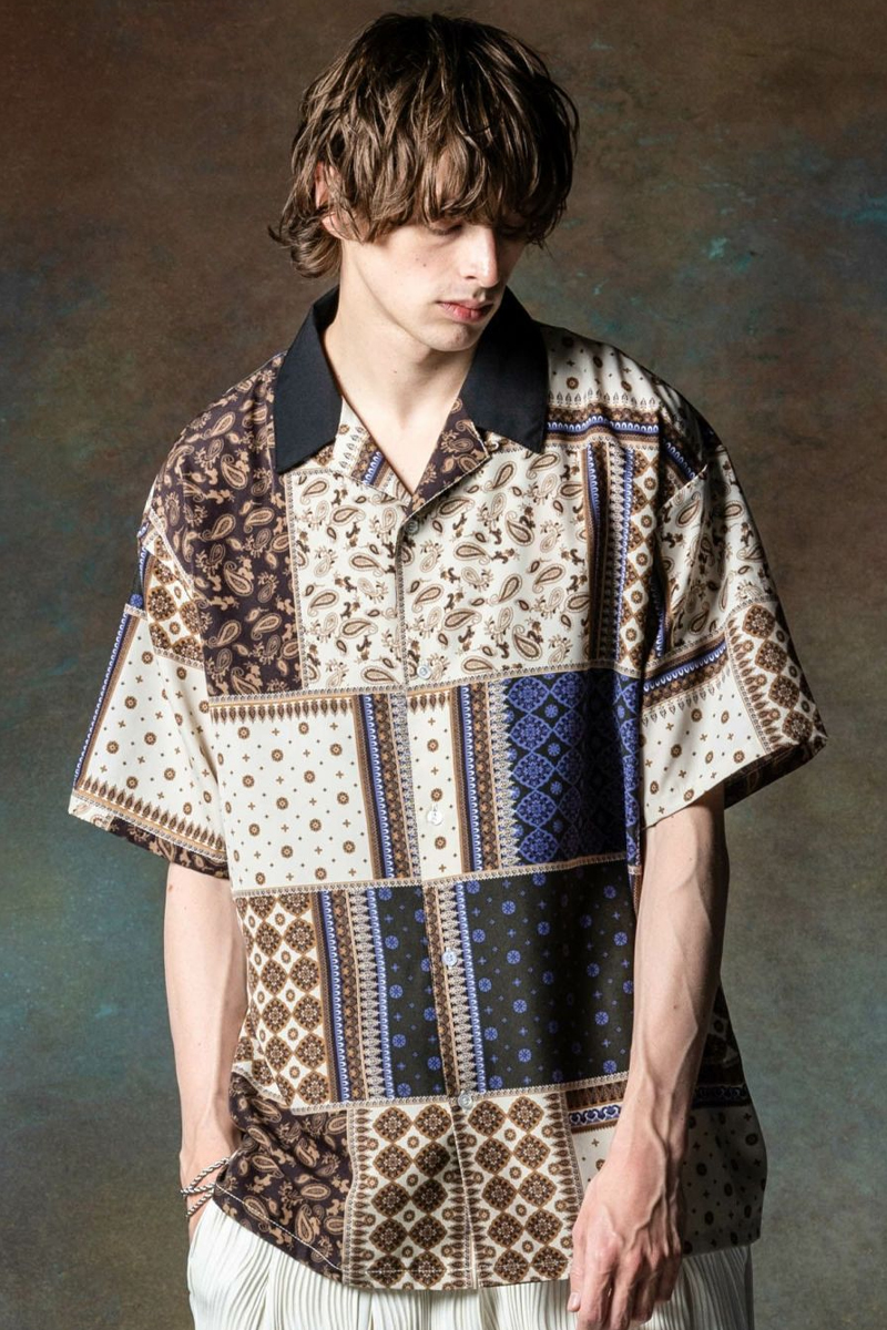 glamb (グラム)Patchwork Scarf Shirt / パッチワークスカーフシャツ - White
