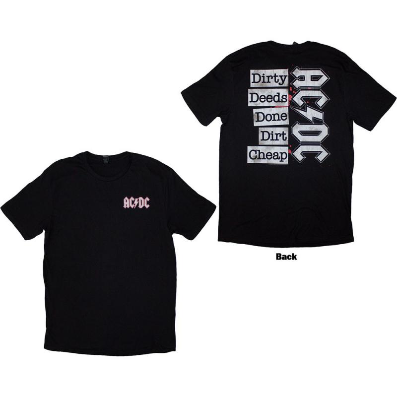 AC/DC バンドTシャツ ユニセックス: Mini Logo / Dirty Deeds (Black) (Back Print) - BLACK