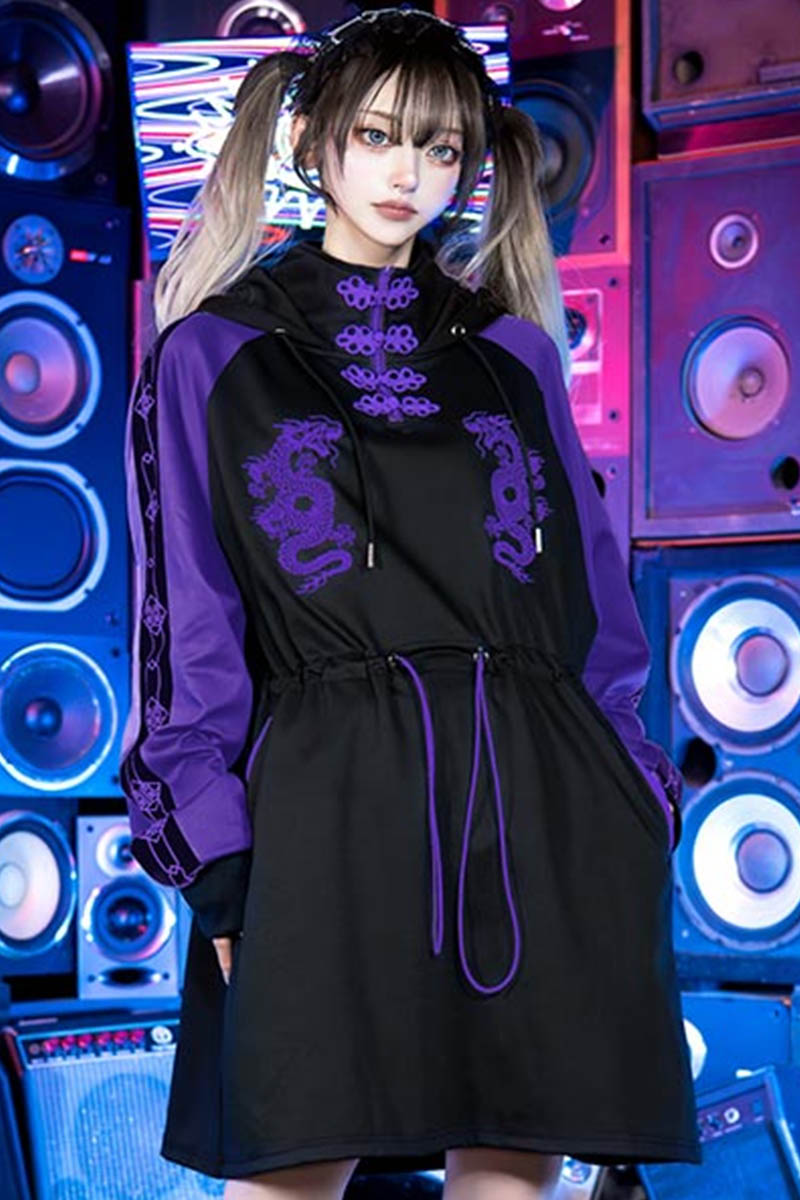 LISTEN FLAVOR (リッスン・フレーバー) ドラゴン・チャイナ・ジャージ・ワンピ PurpleXBlack