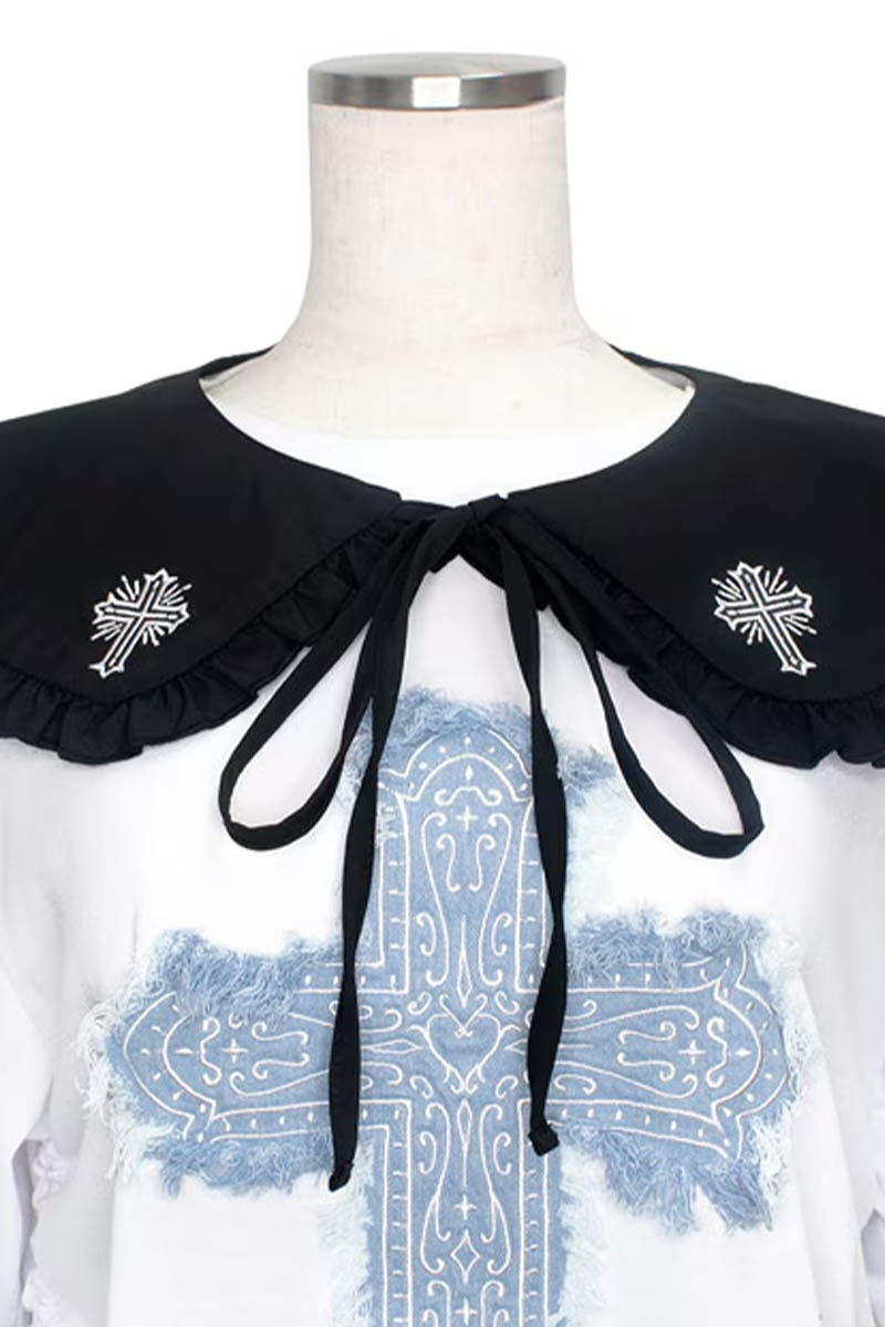 LISTEN FLAVOR (リッスン・フレーバー) 十字架リボン・フリルつけ襟 - Black