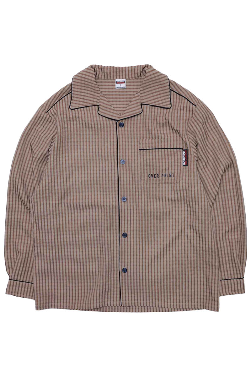 over print (オーバー・プリント) LOUNGE STRIPE SHIRT - Brown
