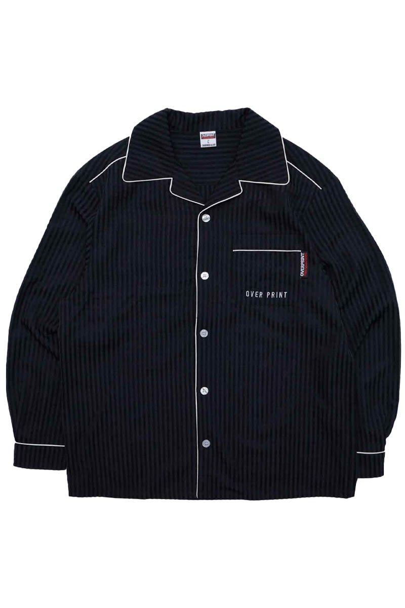 over print (オーバー・プリント) LOUNGE STRIPE SHIRT - Black