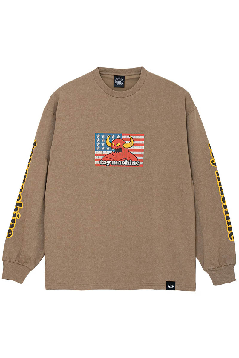 TOY MACHINE (トイ・マシーン) AMERICAN MONSTER FADE WASH LONG TEE - L.Brown