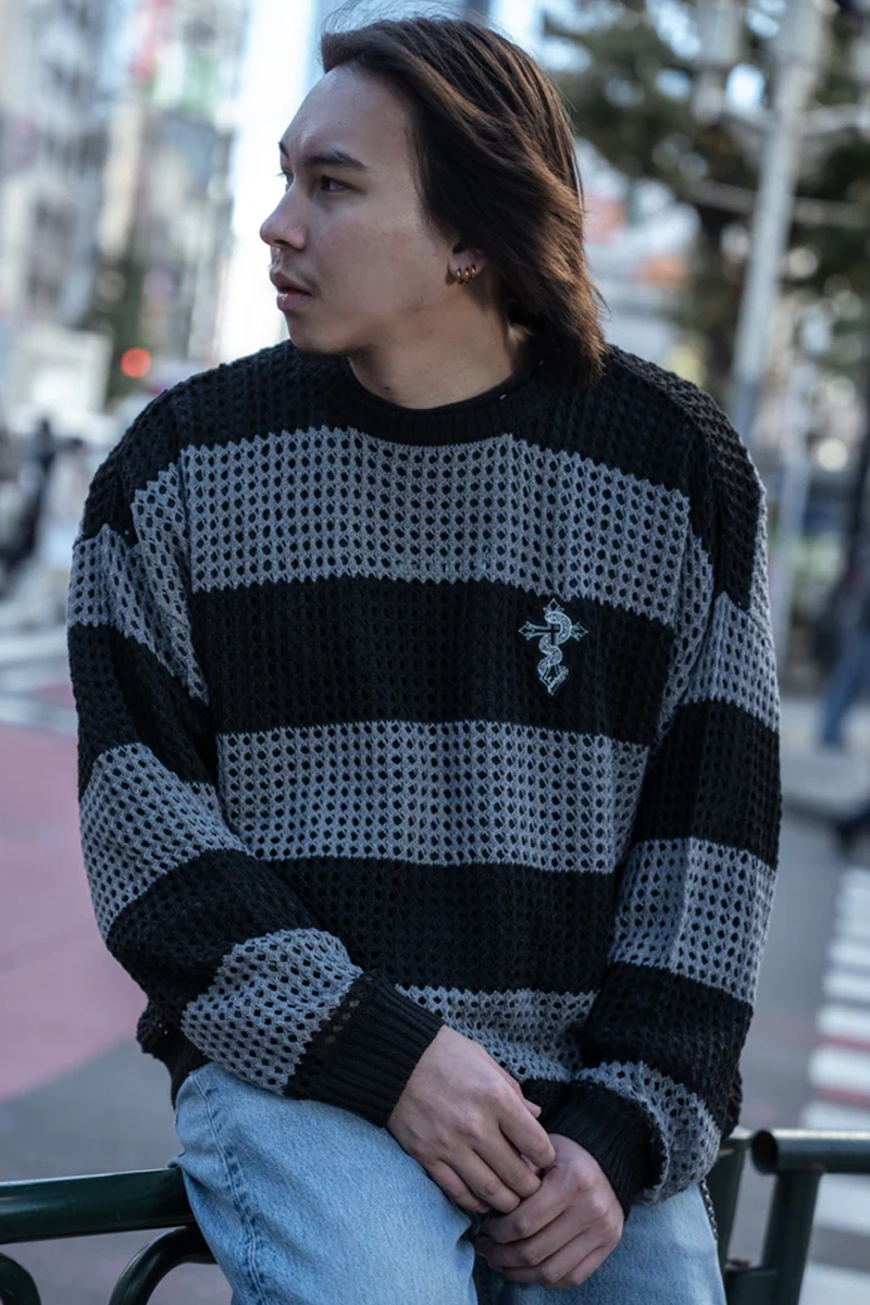 gibous(ギボス) snake cross border mesh knit