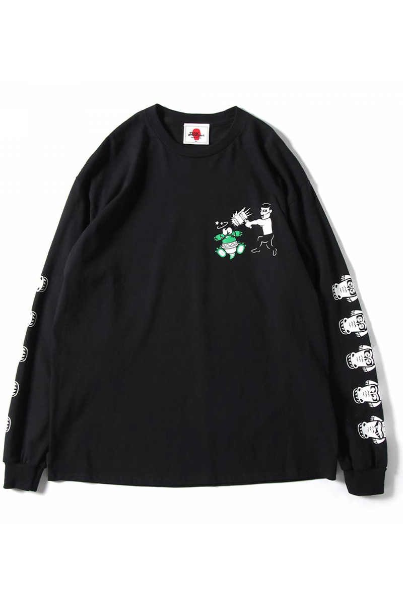 PUNK DRUNKERS (パンクドランカーズ) [PDSxワニワニパニック]まいったスゴイ!ロンTEE - BLACK