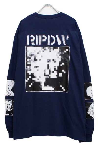 RIP DESIGN WORXX モザイクロゴ L/SポケットTシャツ NAVY