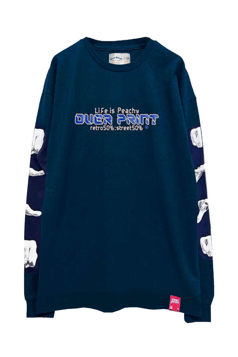 over print (オーバープリント) rock, paper, scissors Paperboy LS Tee navy