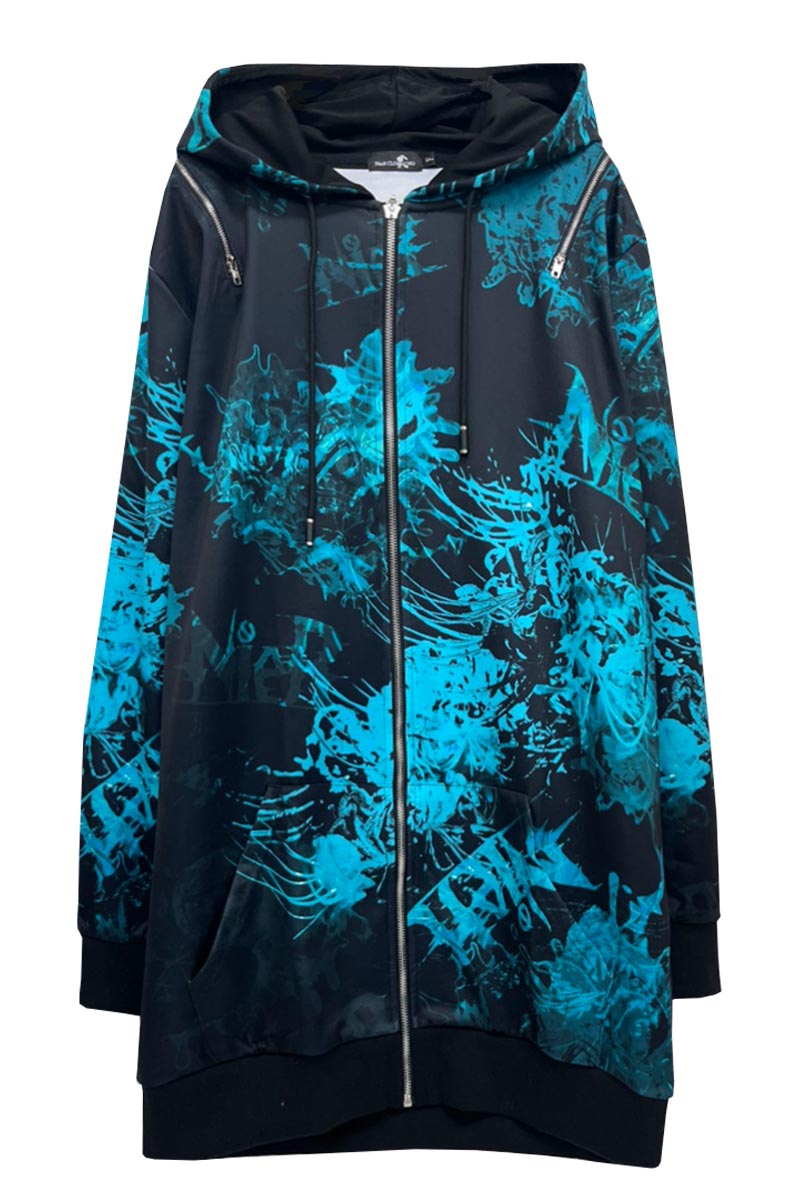 NieR (ニーア) 2WAY OFF-Shoulder 長袖ZIP PARKA【彼岸花 ターコイズ NieR (ニーア) 2WAY OFF-Shoulder 長袖ZIP PARKA【彼岸花 ターコイズ