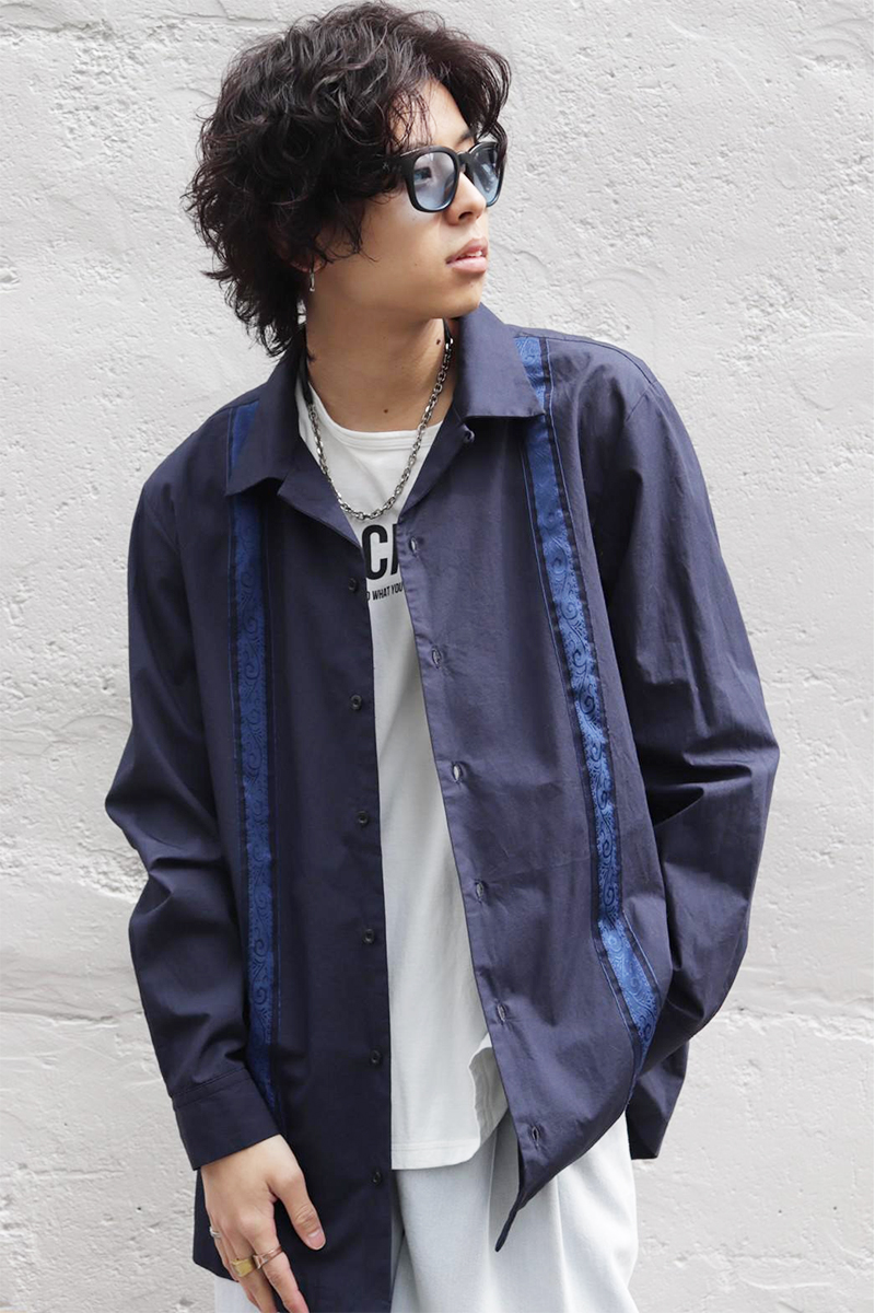 VIRGO  Middle Cuban shirt NAVY