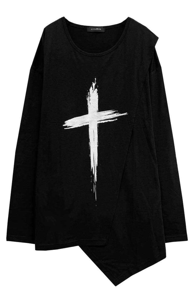 CIVARIZE【シヴァーライズ】変形レイヤードクロスロンT Black