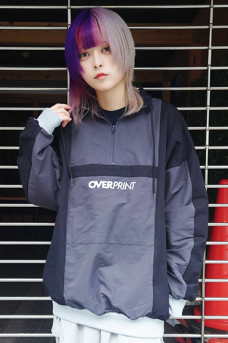 over print (オーバープリント) Half Zip Pullover black