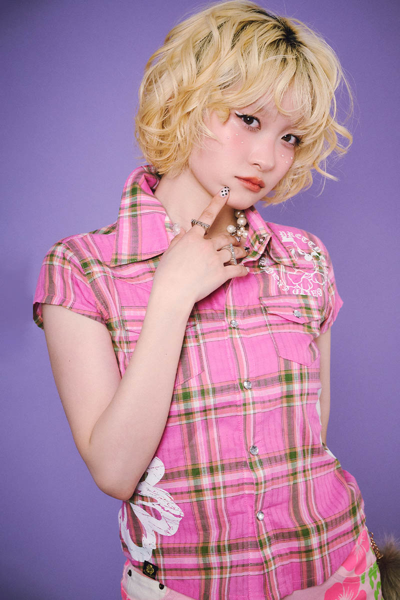 【予約商品】GALFY (ガルフィー) ロコカジチェックシャツ - Pink