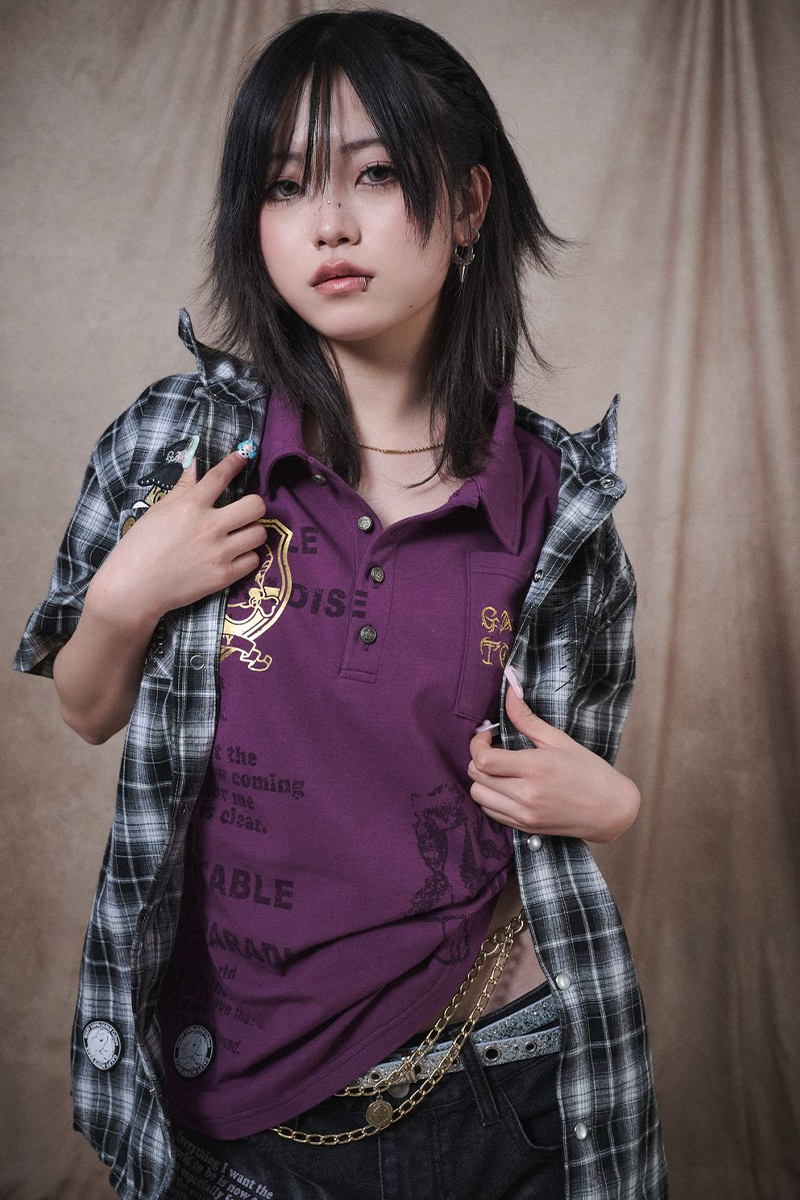 【予約商品】GALFY (ガルフィー) 爆アゲ↑↑チェックシャツ - Black