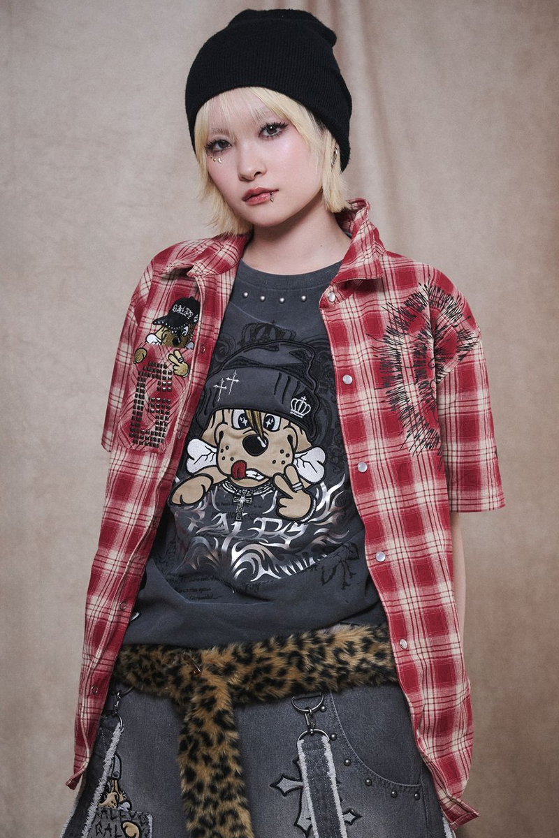 【予約商品】GALFY (ガルフィー) 爆アゲ↑↑チェックシャツ - Red