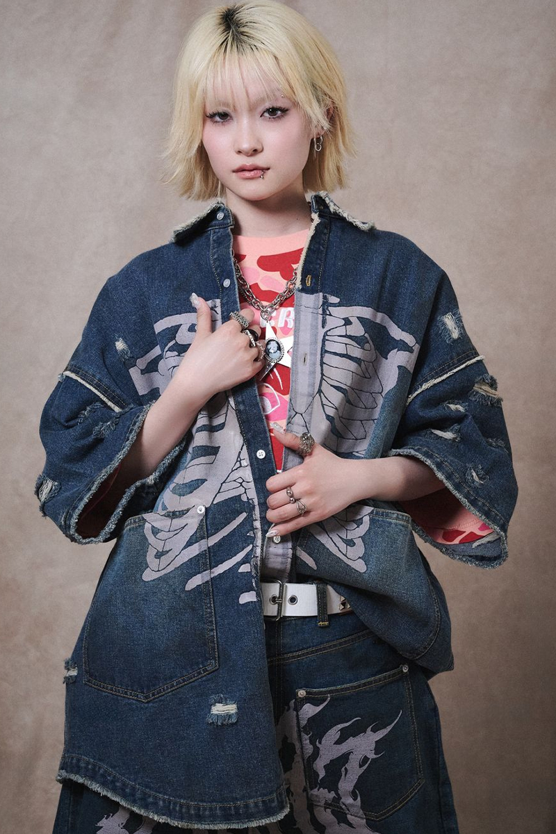 【予約商品】GALFY (ガルフィー) クソ餓鬼ドロンコデニムシャツ - VTG Indigo