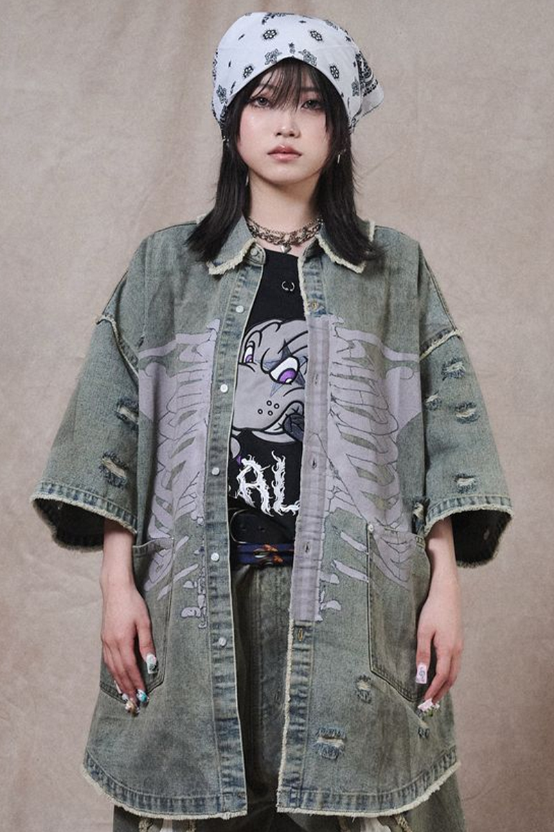 【予約商品】GALFY (ガルフィー) クソ餓鬼ドロンコデニムシャツ - VTG Wash Indigo