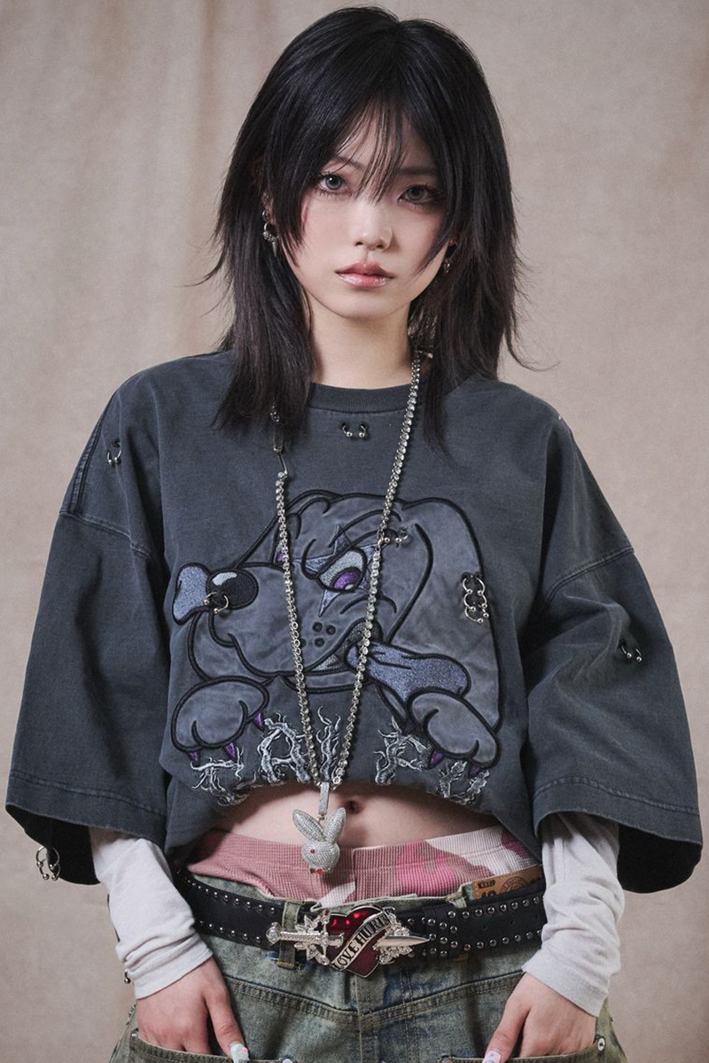 【予約商品】GALFY (ガルフィー) バチバチピアスTee - Ink Black