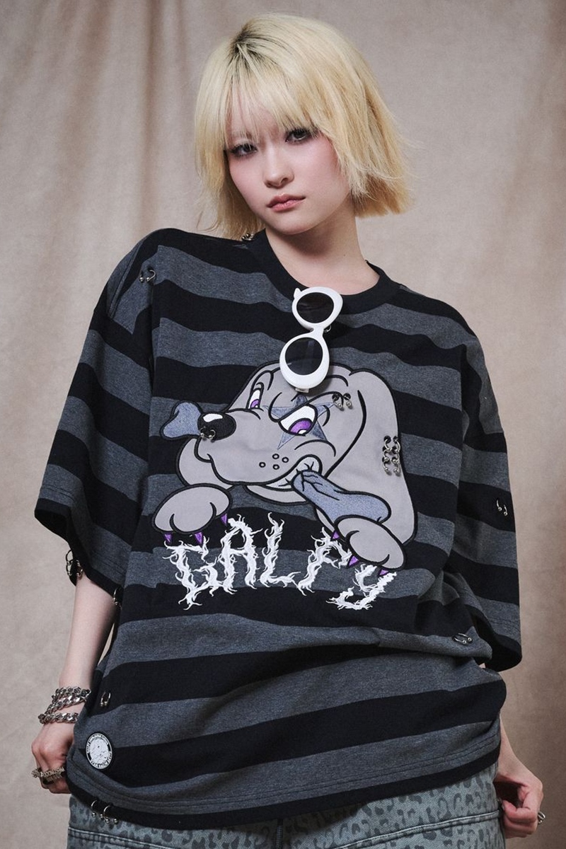 【予約商品】GALFY (ガルフィー) バチバチピアスTee - BLKxGRYボーダー