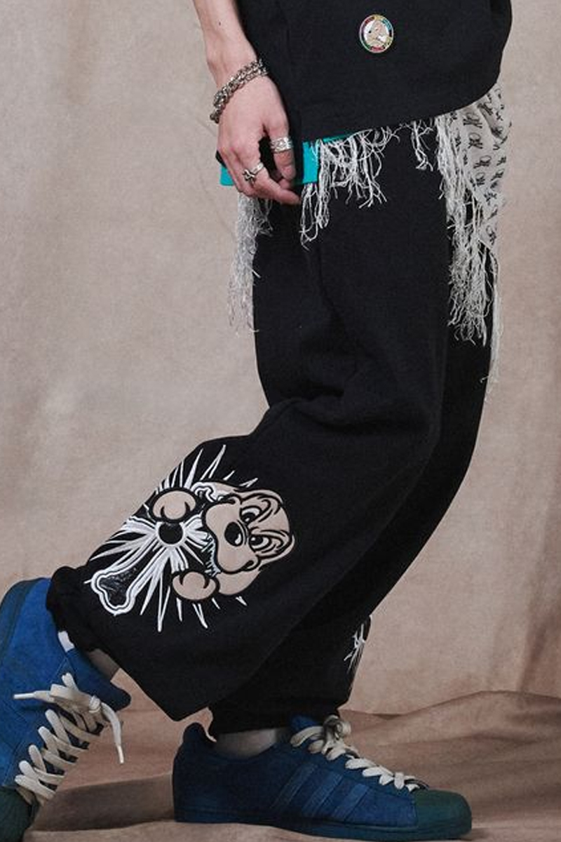 【予約商品】GALFY (ガルフィー) おしゃぶりワンワンスウェットパンツ - Black