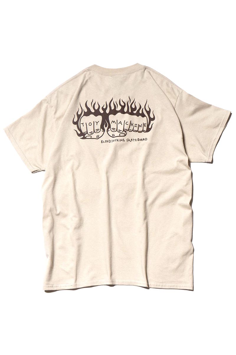 TOY MACHINE (トイマシーン) FLAME FIST EMBROIDERY SS TEE - SAND