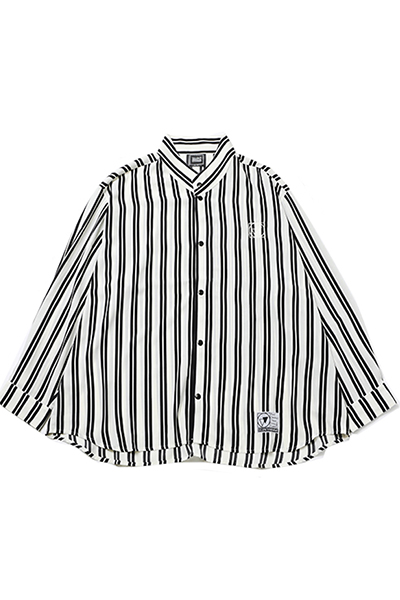 SILLENT FROM ME ELEGANT -Stand Up Collar Shirts- WHT STRIPE