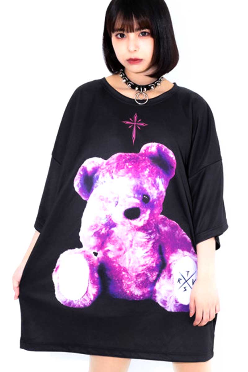 TRAVAS TOKYO Furry bearビッグTシャツ Black×Purple