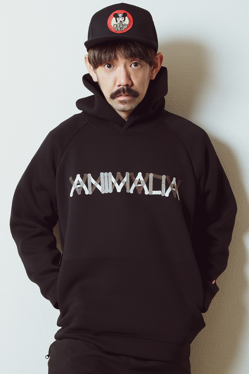 ANIMALIA AN22SP-SW07 DOUBLE KNIT HOODIE-Overlap Logo BLACK