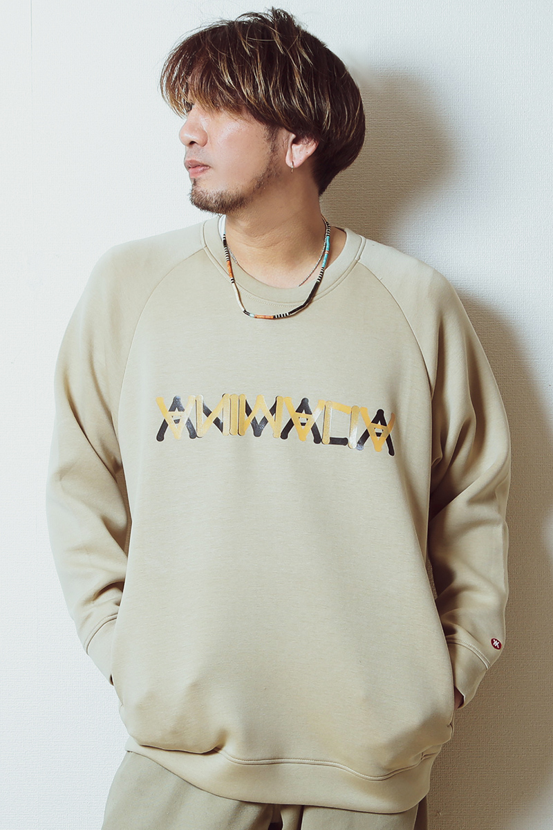 ANIMALIA AN22SP-SW08 DOUBLE KNIT CREW-Overlap Logo KHAKI