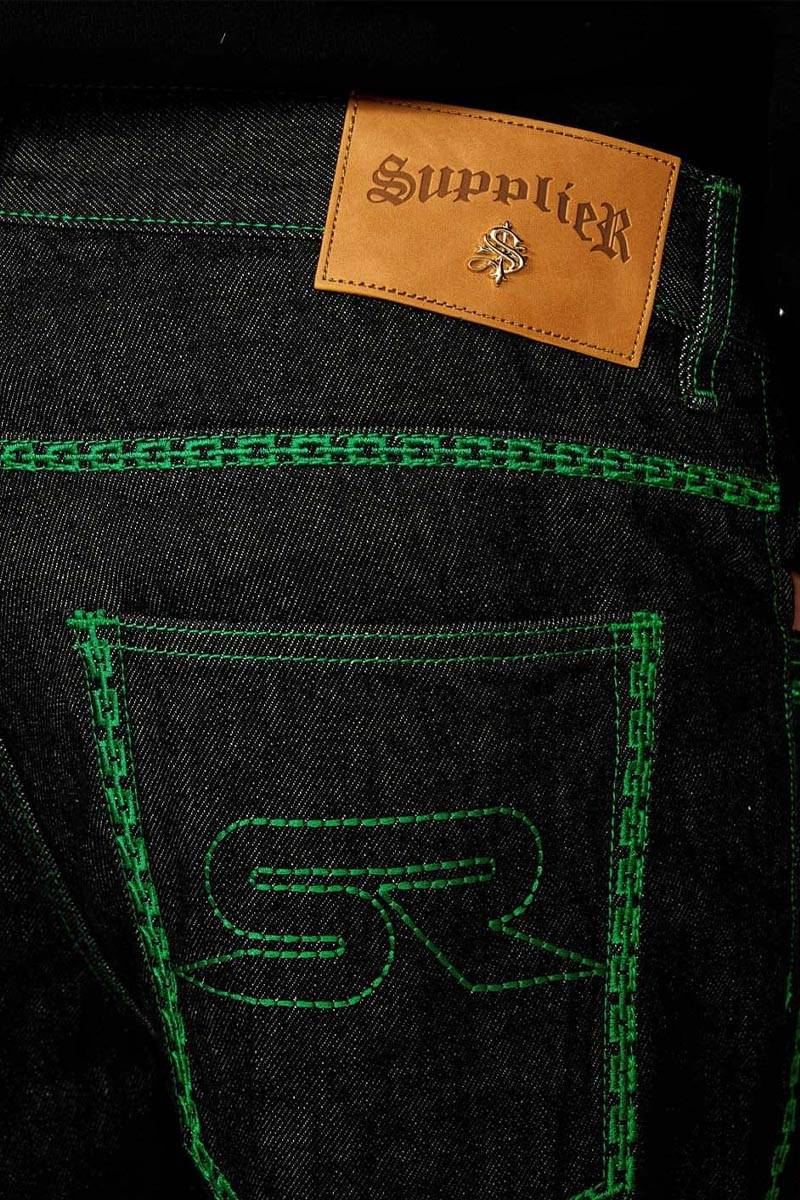 SUPPLIER (サプライヤー) FIRE PATTERN STITCH LOGO DENIM BLACK SUPPLIER (サプライヤー) FIRE PATTERN STITCH LOGO DENIM BLACK