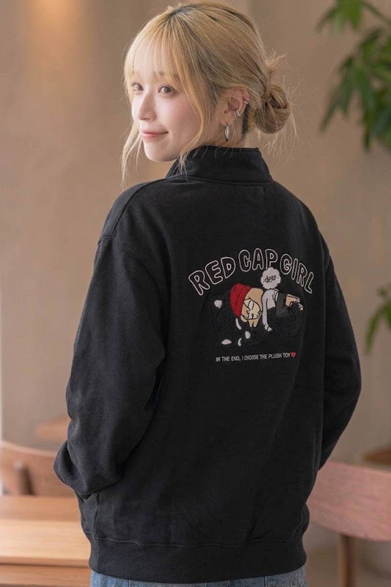 Red Cap Girl (レッド・キャップ・ガール) 裏ボアHALF ZIPスウェット - Black