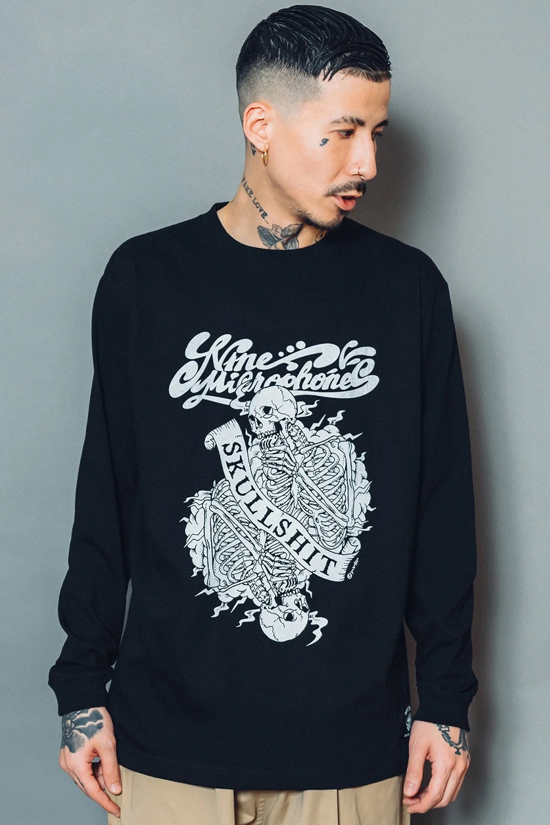 【予約商品】SKULLSHIT×NineMicrophones L/S TEE BLACK