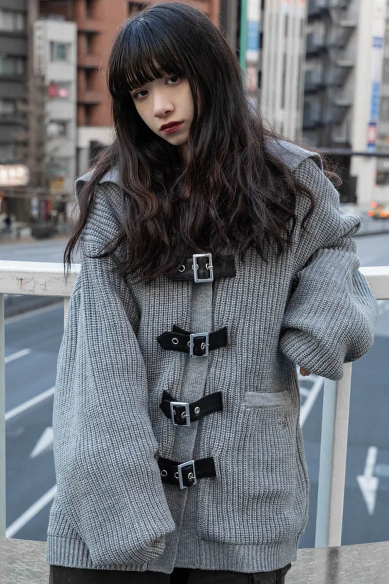 gibous (ギボス) knit belt sailor cardigan - Gray