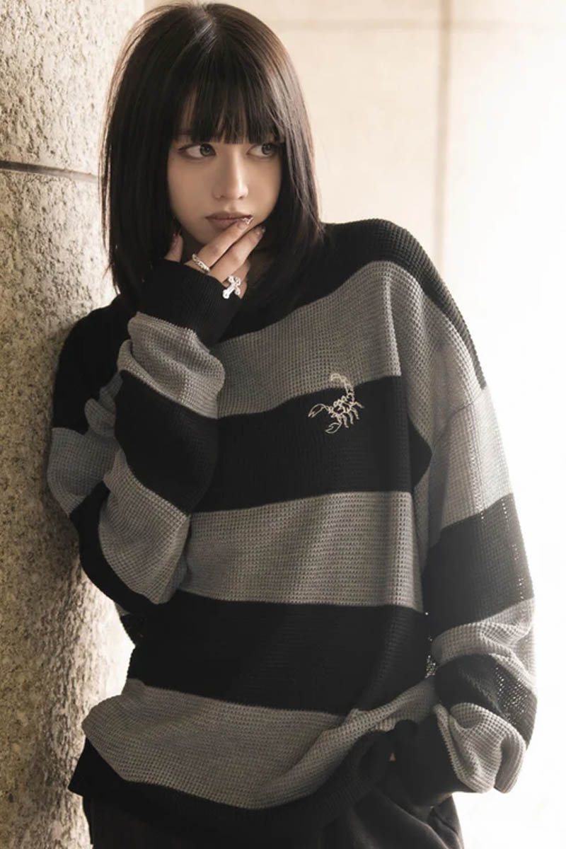 gibous (ギボス) scorpion mesh chuck border tops - Grey×Black