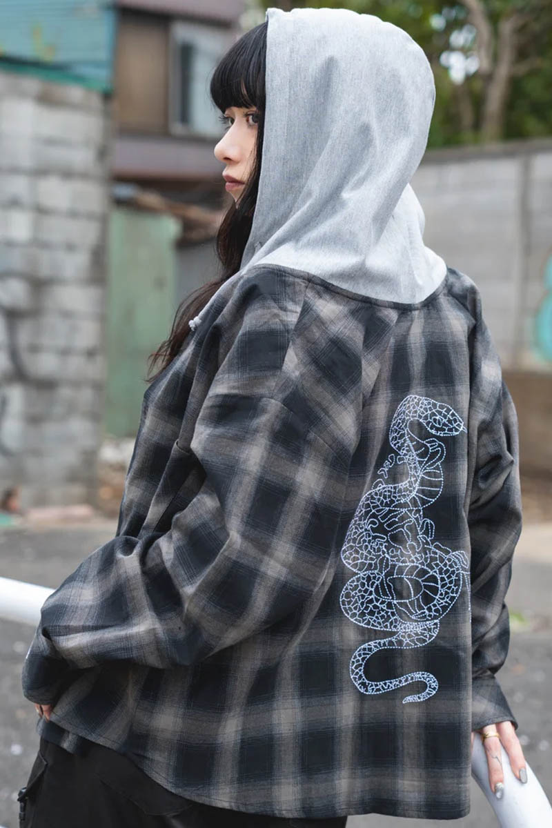 gibous (ギボス) snake scorpion check shirt hoodie