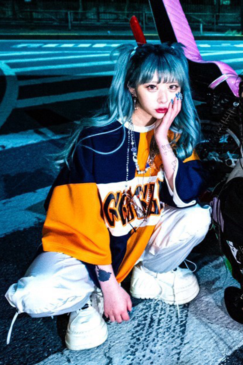 GALFY (ガルフィー) 半分カラーギャング BIG Tee 紺 × 朱