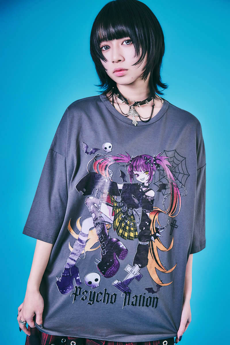 PSYCHO NATION(サイコ・ネーション) 寝田ルネ・パンクTEE - Charcoal
