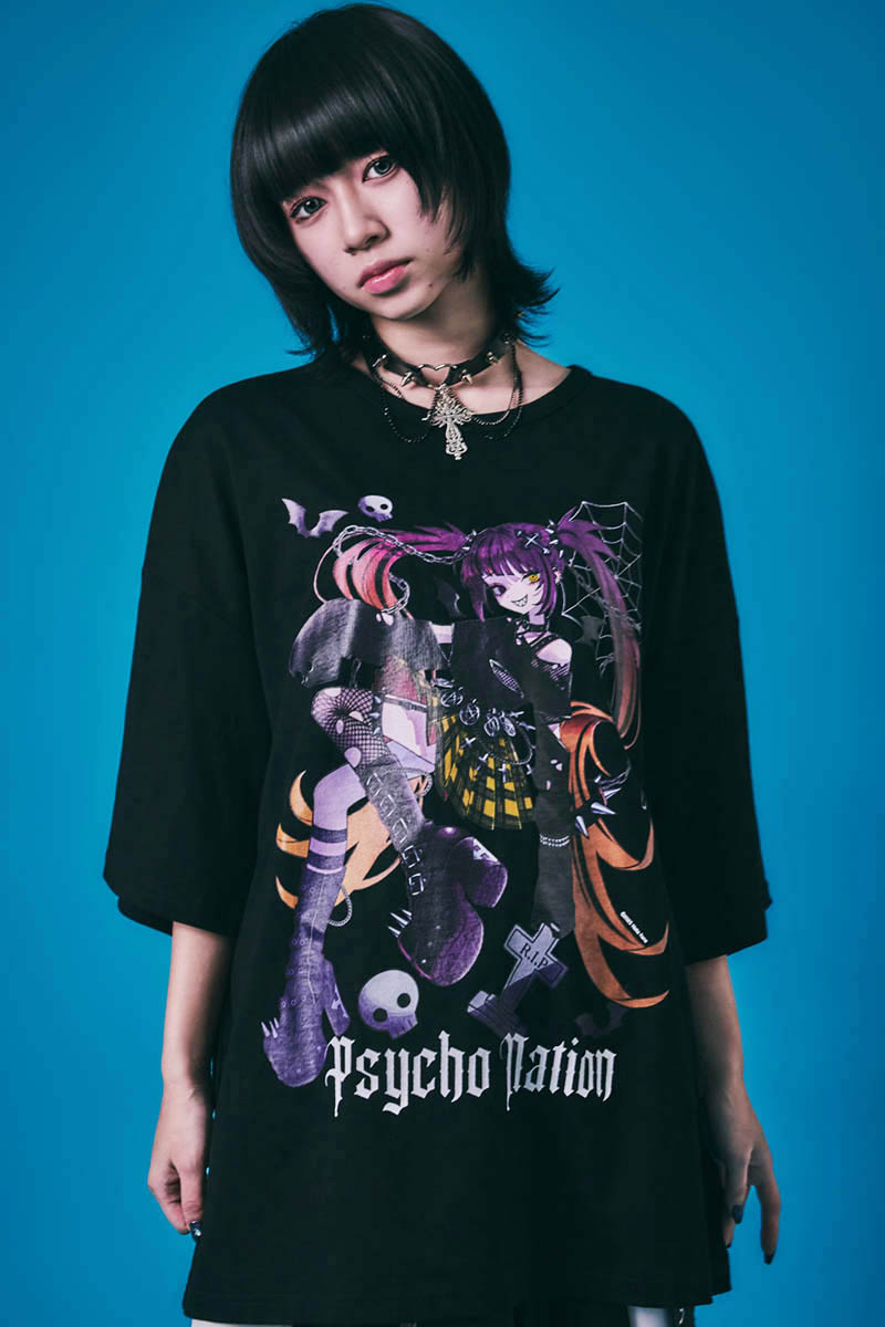 PSYCHO NATION(サイコ・ネーション) 寝田ルネ・パンクTEE - Black
