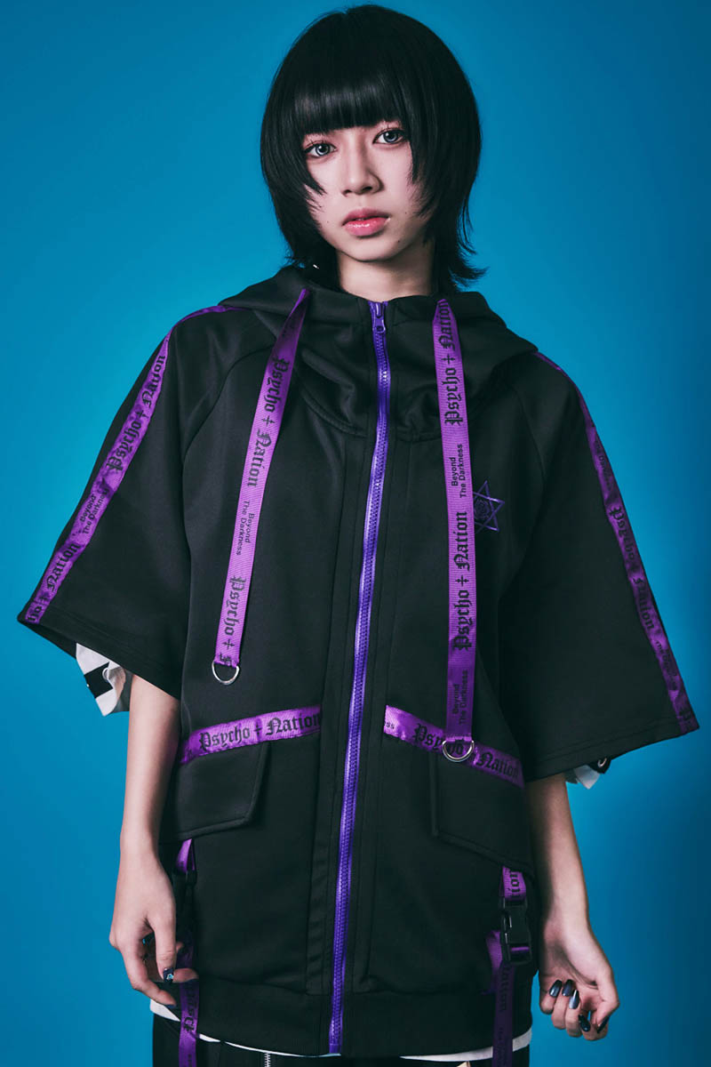 PSYCHO NATION(サイコ・ネーション) ロゴ・テープZIPパーカー - BlackXPurple