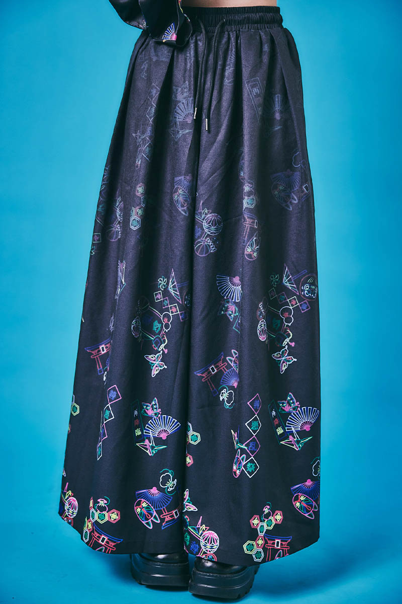 PSYCHO NATION(サイコ・ネーション) ハカマ・パンツ - Blackネオン柄