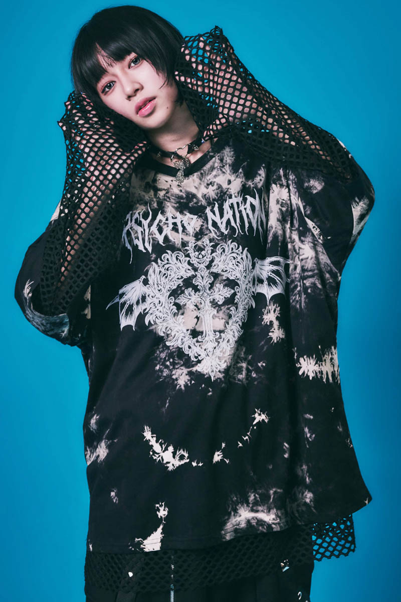 PSYCHO NATION(サイコネーション) メッシュ・アンサンブルTEE - Blackタイダイ