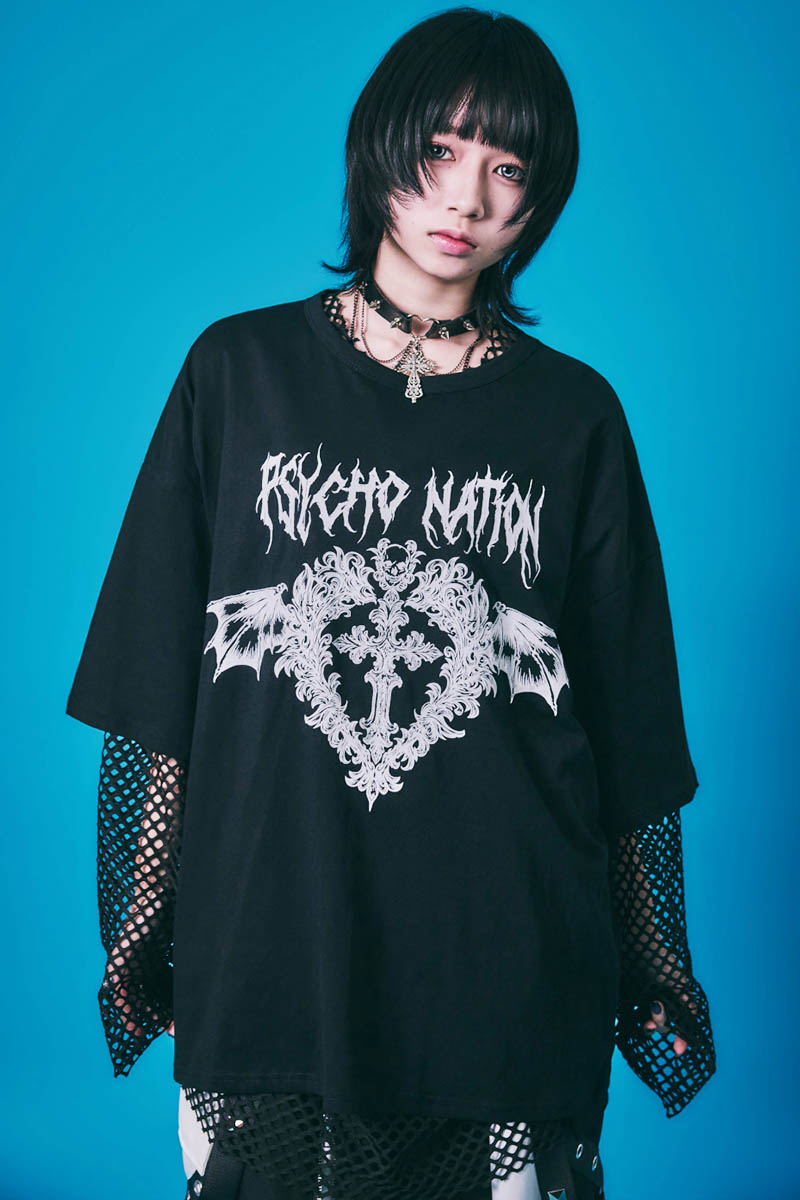 PSYCHO NATION(サイコネーション) メッシュ・アンサンブルTEE - Black