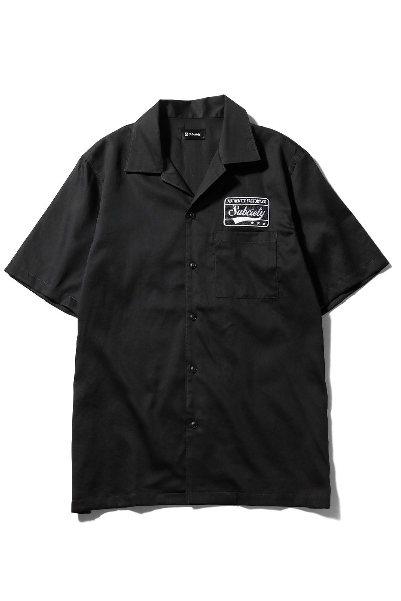 Subciety (サブサエティ) OPEN-COLLAR EMBLEM SHIRT BLACK