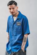 Subciety (サブサエティ) OPEN-COLLAR EMBLEM SHIRT BLUE